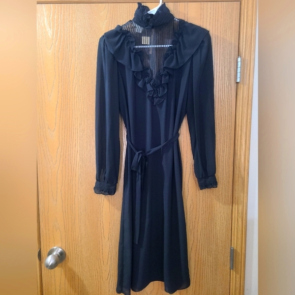 NWT Vintage 80s Marie Claire Victorian Inspired Ruffle High Neck Sheer Dress - Picture 4 of 8